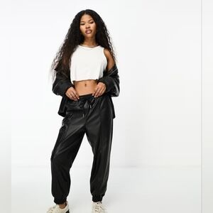 ASOS Curve Black Faux Leather Jogging Pants Sweatpants with Pockets Size 18